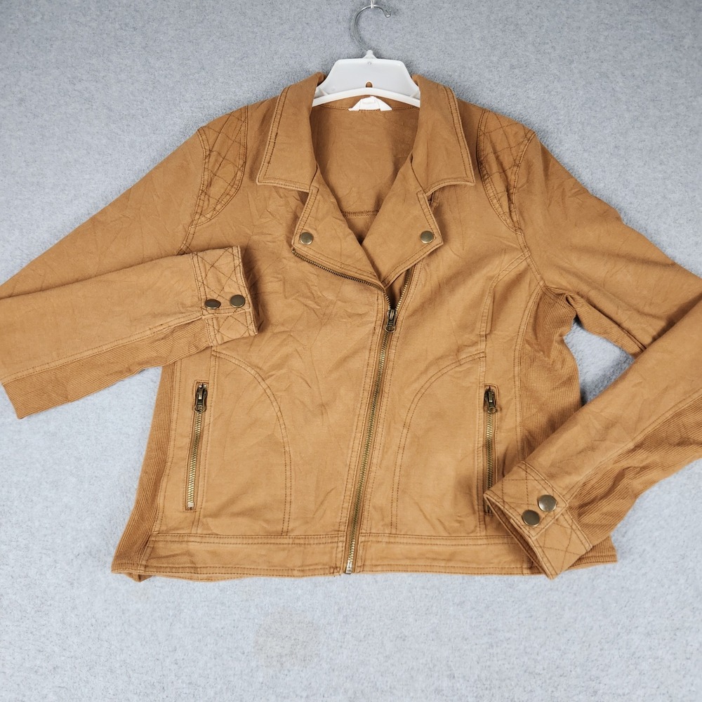 Time and Tru Moto Jacket Womens XL Camel Brown Ribbed Classic Asymmetrical Zip